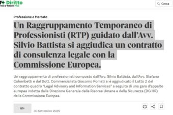 RTP guidato dall’Avv. Battista si aggiudica un contratto di consulenza legale con la Commissione UE