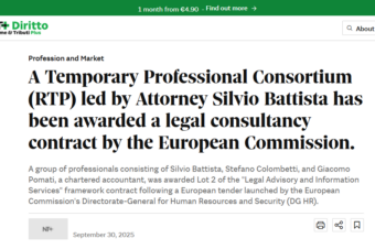 A Temporary Grouping of Professionals led by Silvio Battista has been awarded a legal consultancy contract by the European Commission